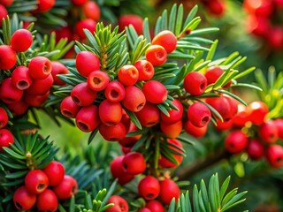 Obraz premium Autumnal Yew Berries: Architectural Photography of Red Berries and Yew Branches