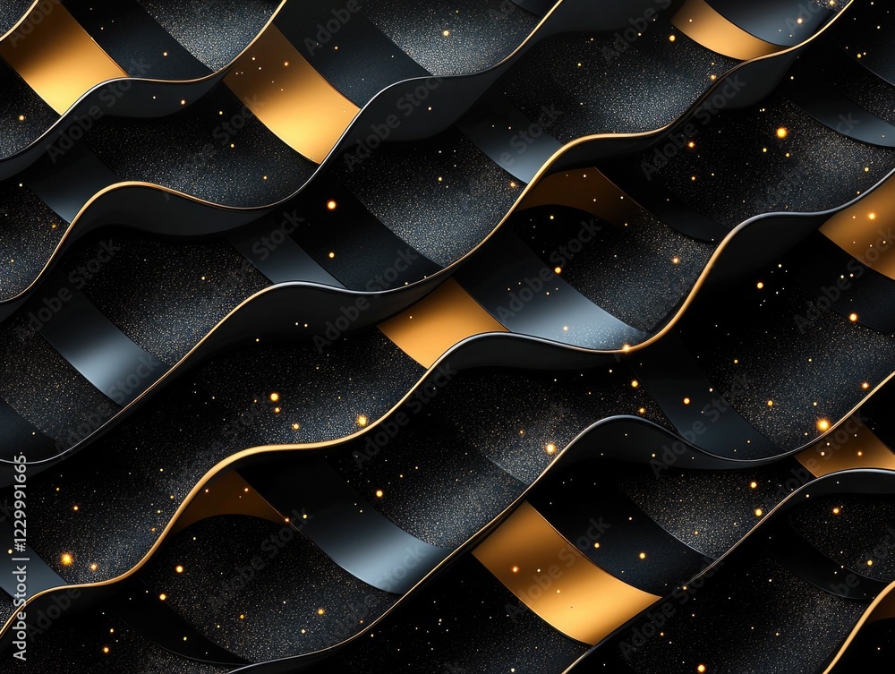 Poster the image is a black and gold design with a wave pattern. the gold and black colors create a luxurio