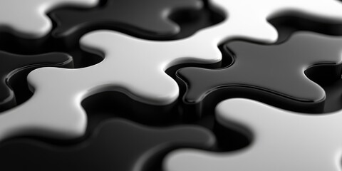 A complex jigsaw puzzle with an artistic and abstract design, featuring futuristic pieces and a modern aesthetic. Perfect for representing strategy, teamwork, or problem-solving concepts.