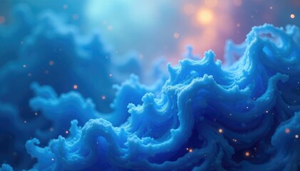 Shimmering blue haze envelops irregular shape, fluid, dreamy, haze