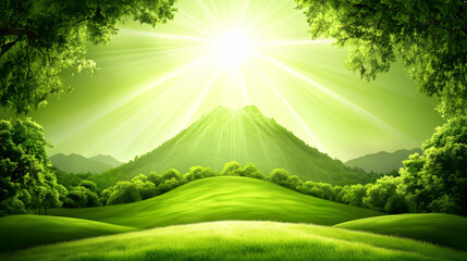 Obraz premium Sunny mountain, green hills, nature background