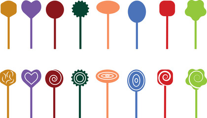 Sweets and candy icon set. Chocolate bars, caramel, toffee and lollipop on sticks, marmalade bears. Confectionery shop elements for birthday kids present cartoon flat isolated vector collection.