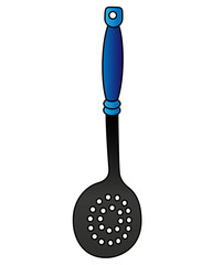 Skimmer Slotted Spoon Holes Ladle - vector full color illustration. Skimmer - Kitchen Tool - Element for logo or sign. Kitchenware	