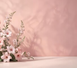 Delicate floral shadows on a pastel colored background,  gentle hue, flowers,  floral pattern
