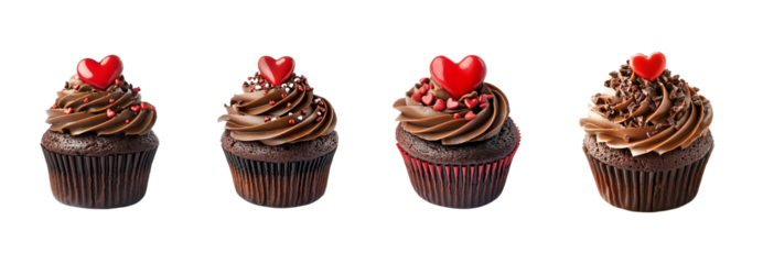 Valentine’s Day Chocolate Cupcake with Red Heart Topping Set 