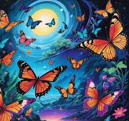 Fototapeta premium butterflies and flowers