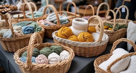 Obraz premium cozy pop up market with handmade goods in baskets