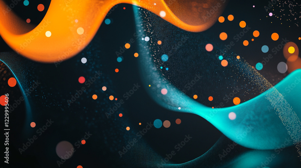 Poster colorful abstract waves with dynamic patterns and vibrant dots creating visual motion
