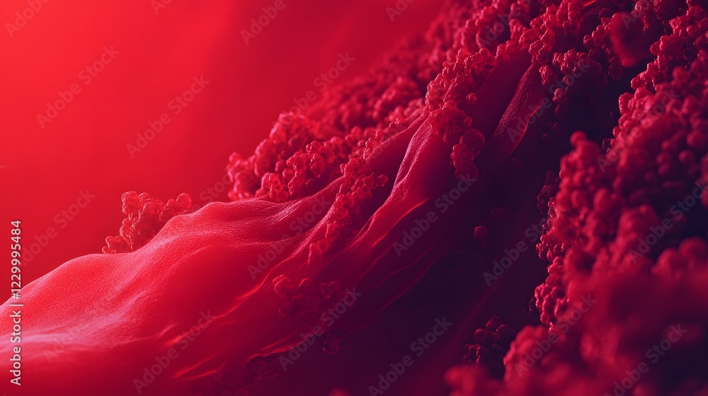 Poster abstract red background with fluid shapes and textured details