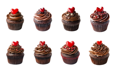 Valentine’s Day Chocolate Cupcake with Red Heart Topping Set 
