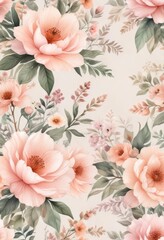 Fototapeta premium Delicate watercolor floral pattern with soft pink and peach hues, nature, garden, watercolor