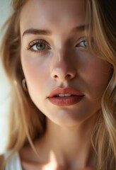 Naklejka premium Close-up photo of the face of a light-skinned woman
