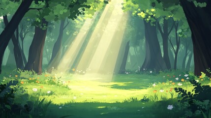 Sunlit Forest Path: A Serene Nature Illustration