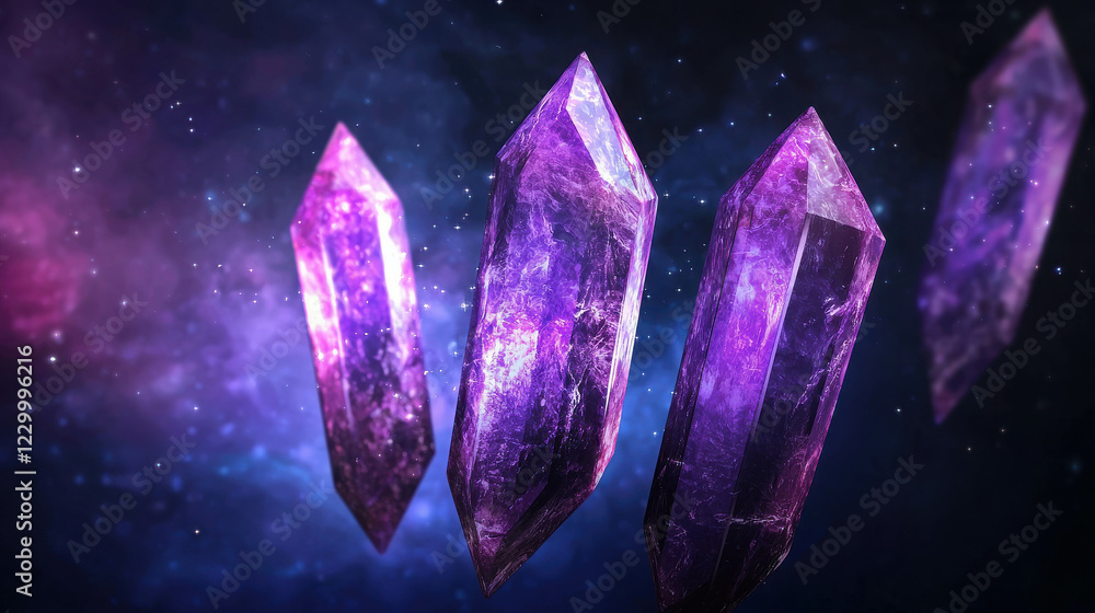 Aufkleber floating crystalline structures in cosmic background with 3d visualization