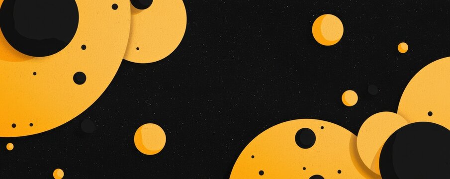 Modern black and yellow layout with varying circle sizes and dotted accents, perfect for a vibrant and contemporary aesthetic