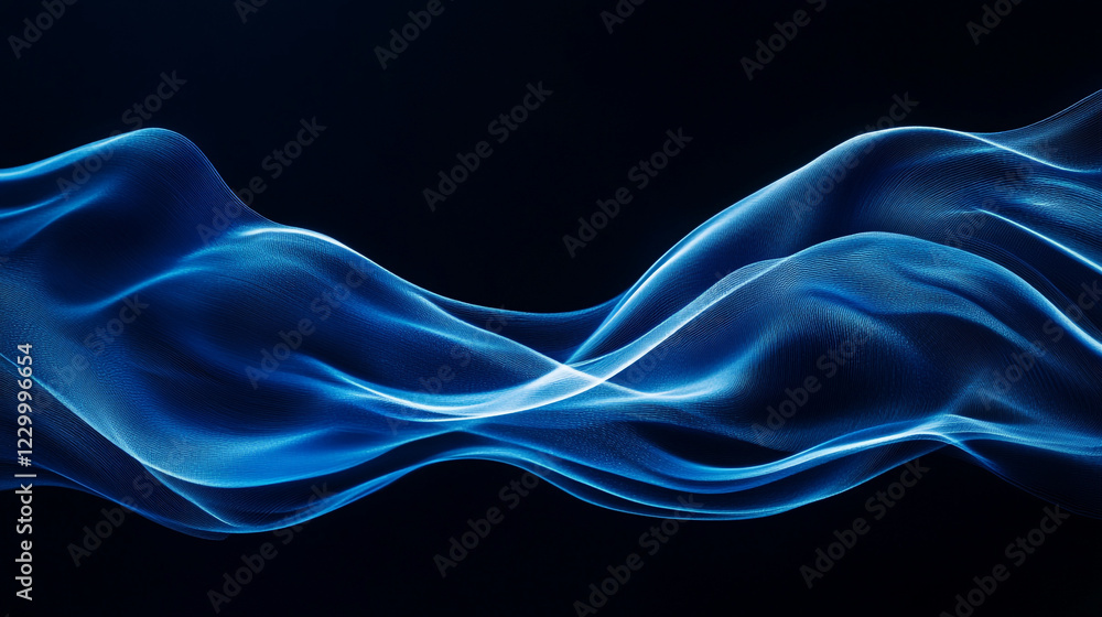 Poster dynamic blue waves flow gracefully against a dark background creating a serene atmosphere