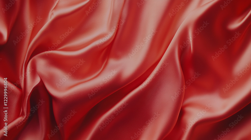 Poster red satin fabric draping elegantly with soft curves and smooth textures