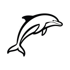 Black and white outline drawing of a leaping dolphin
