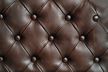 Naklejka premium This is an image of a high-quality, upscale brown leather sofa. The sofa features a visible stitching detail and has been crafted with durability and comfort in mind.