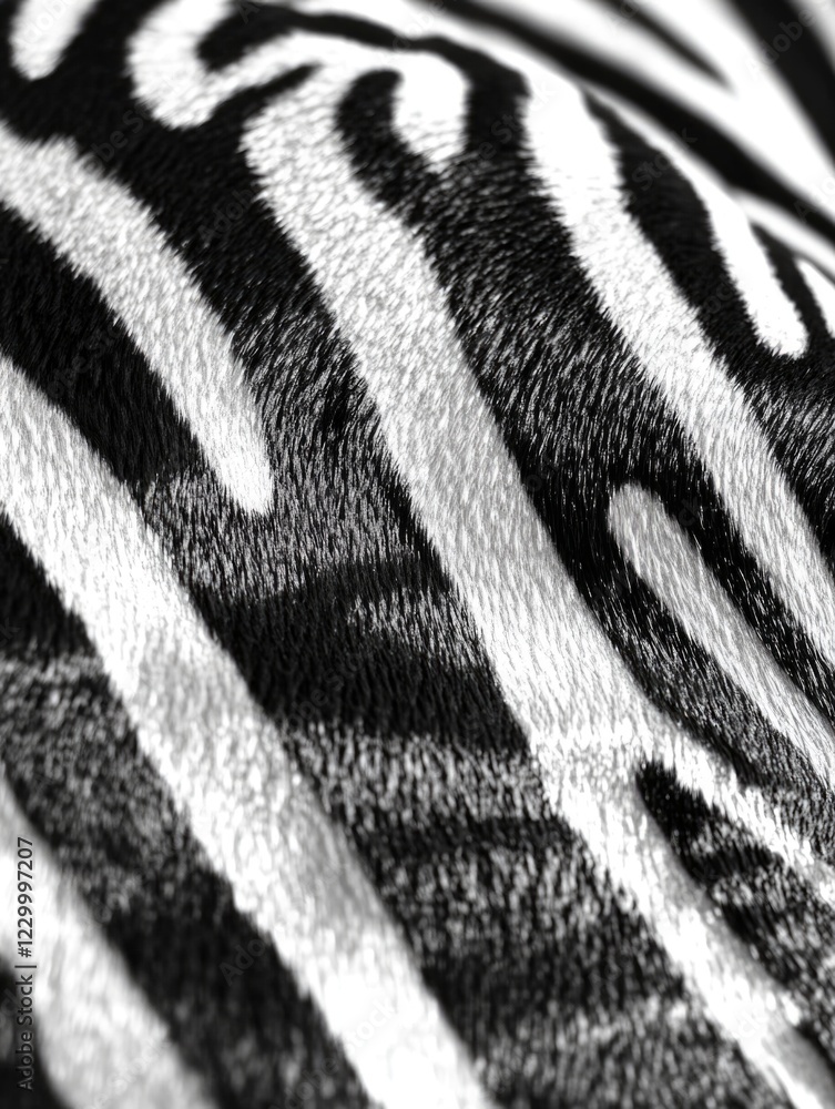 Poster close-up of zebra print fabric texture. black and white stripes on a soft, handheld item for a uniqu
