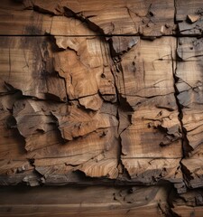 Naklejka premium Distressed wood texture with horizontal cracks and fading lines, weathered, grain, aged