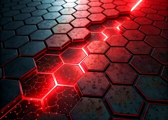 Abstract background with red neon light in hexagon pattern