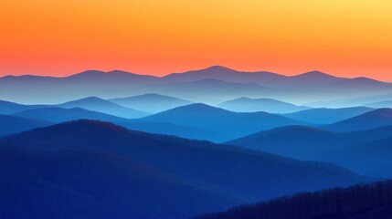 Fototapeta premium Serene Sunset Over Rolling Blue Mountains