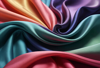 Vibrant Swirl of Luxurious Satin Fabrics in a Spectrum of Colors
