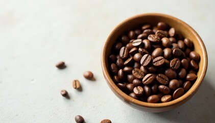 Fototapeta premium Two types of coffee beans being combined in a bowl, coffee, mixing bowl