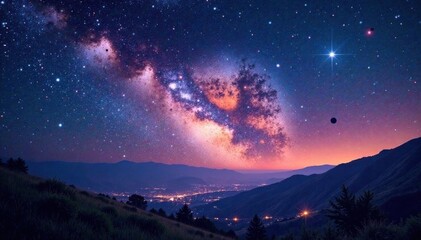 Naklejka premium Cosmic Milky Way panorama with stars, stardust and planets, milky way, planetary system