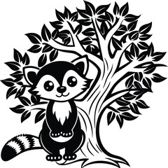 Silhouette 3d cute baby animal vector on the tree