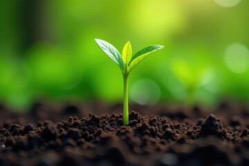 Fototapeta premium Vibrant green coffee seedlings sprout, lush foliage , new growth, greenery