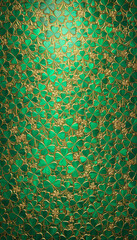 Abstract emerald green mosaic of shamrocks and gold details, glowing softly, perfect for St. Patrick’s Day designs.