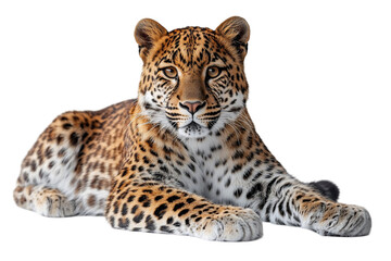 Majestic Leopard Resting on White Background Closeup Portrait of