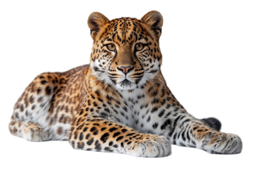 Majestic Leopard Resting on White Background Closeup Portrait of