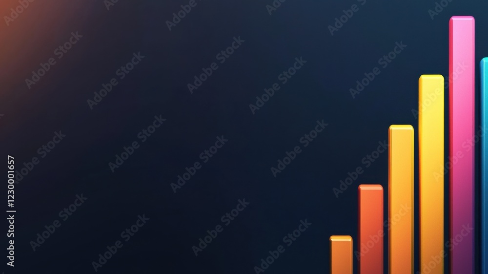 Poster a vibrant bar graph visualizing data trends against a dark background, showcasing increasing values 