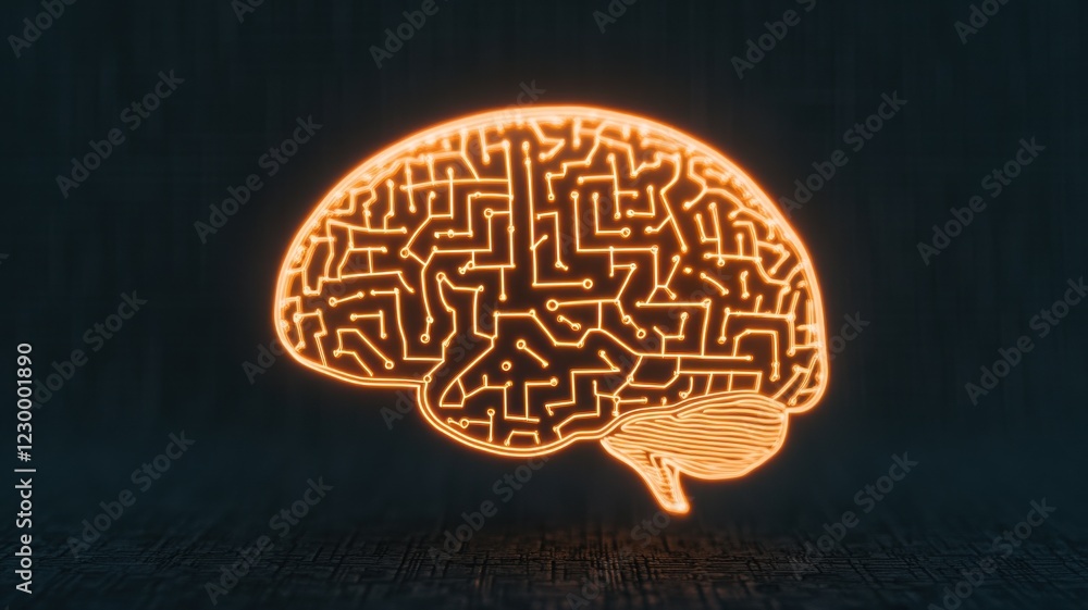 Poster a glowing brain-shaped maze design, symbolizing complexity, thought processes, and cognitive challen