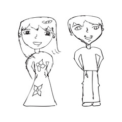 Cute doodle sketch of couple lovers