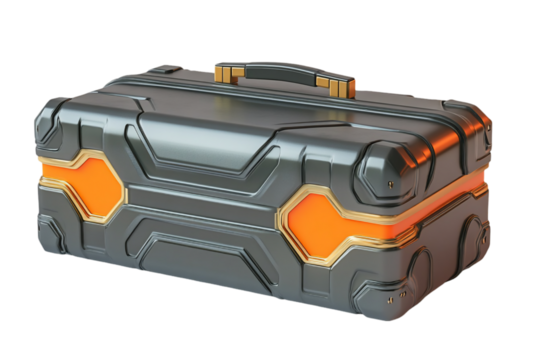 Metallic Grey Case With Orange Accents 3D Render