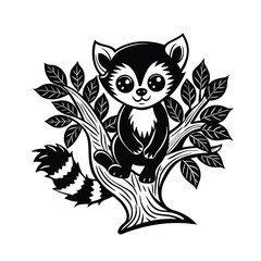 Silhouette mascot cute baby animal on the tree vector