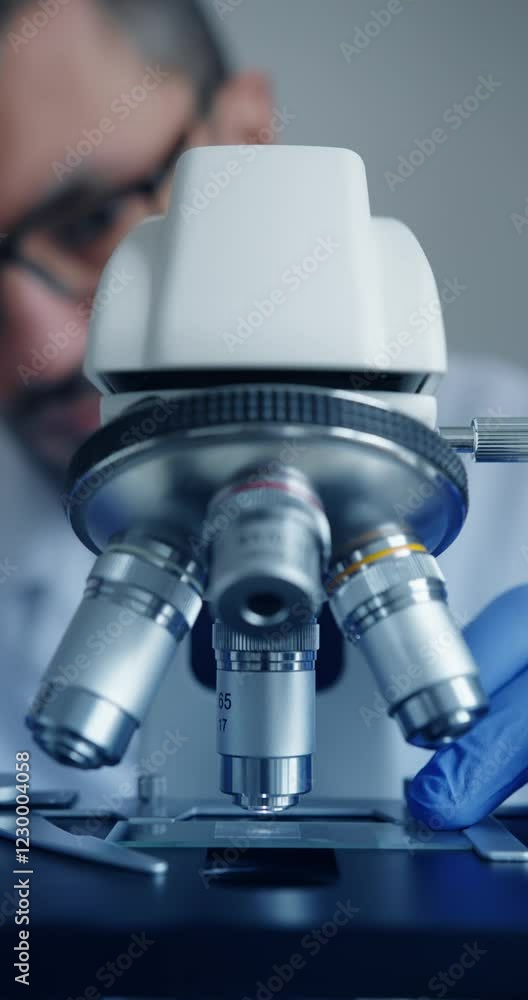 Wall mural scientist is meticulously examining biological sample through an advanced hightech microscope device