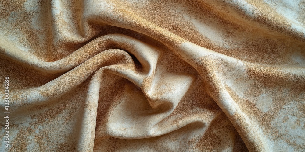 Poster a piece of fabric with a brown and white pattern. the fabric is rolled up and has a textured look