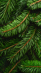 Lush green pine branches, nature background, holiday design
