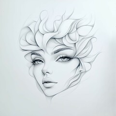 Pencil Sketch Woman, Fashion Line Drawing, Elegant Sketch Portrait, elegant line art