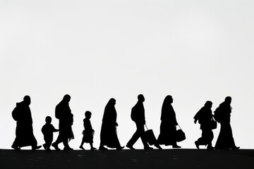 Silhouette of a Family Migrating