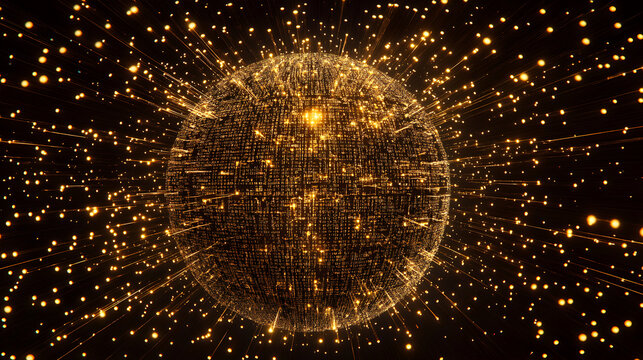 sphere composed of binary code and floating data connections 
