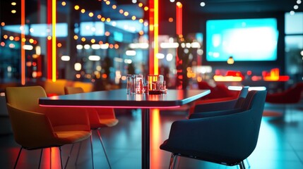 Naklejka premium Sleek Modern Table with Neon Red Light Accents in Stylish Setting