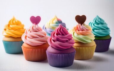 ハート　バレンタイン　カラフル　カップケーキ