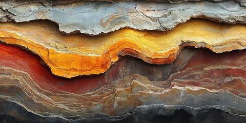 Fototapeta premium Colorful layers of sedimentary rock showcasing geological formations in a natural landscape