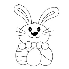 Cute Rabbit with Easter egg in black and white